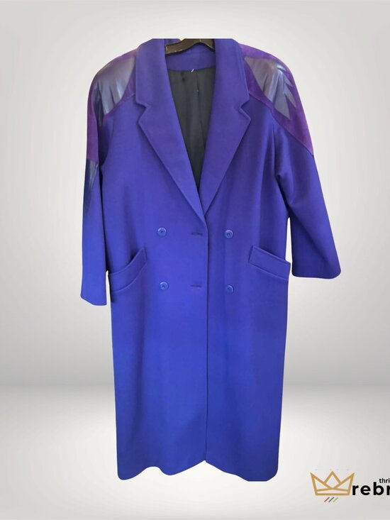 Vintage Braemar Purple Wool Coat Leather Shoulder Made Canada - Picture 2 of 5